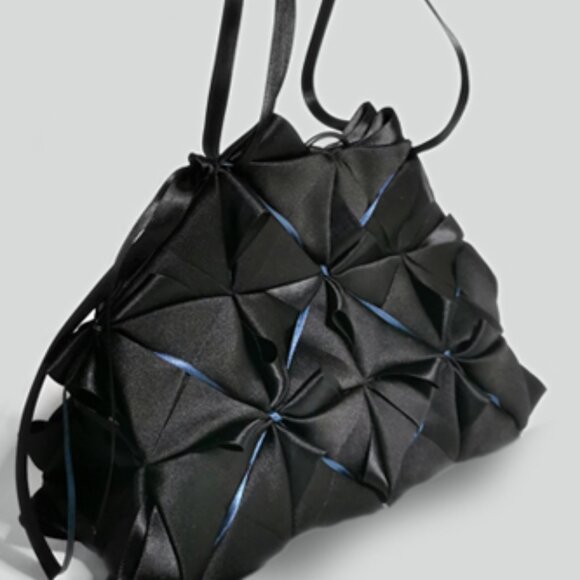 RARE HTF Helen Hayes Squares origami bag Black silk satin baguette evening bag - Picture 1 of 7